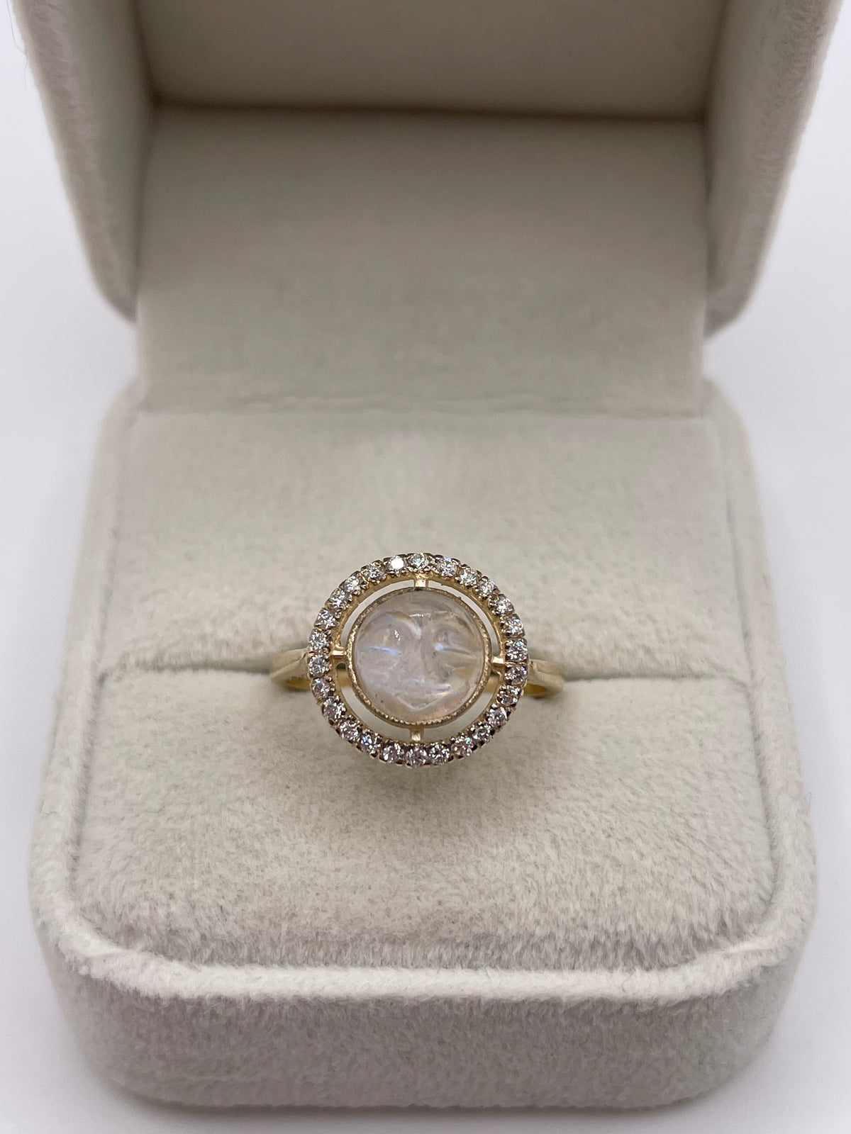 9ct gold moonstone man in the moon and diamond ring