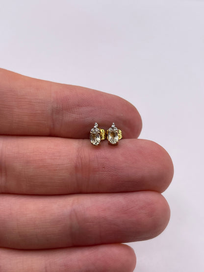 9ct gold quartz and diamond earrings