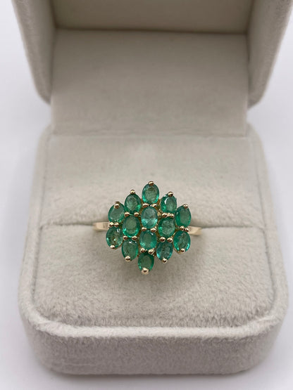 9ct gold emerald cluster ring