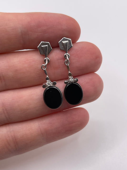 9ct white gold onyx and diamond earrings