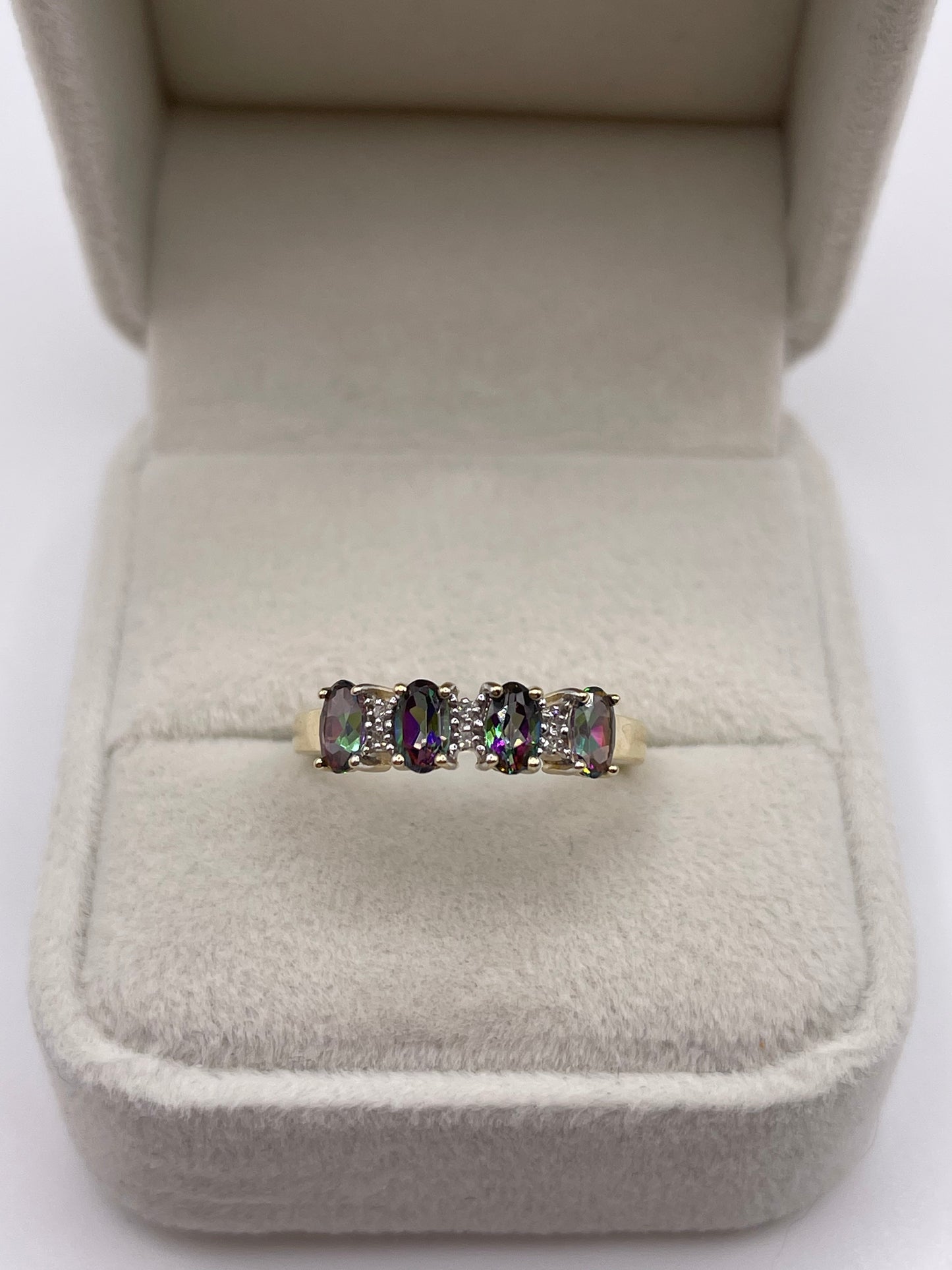 9ct gold mystic topaz and diamond ring