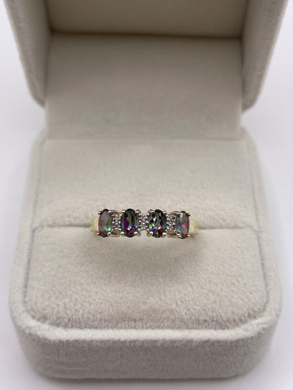 9ct gold mystic topaz and diamond ring