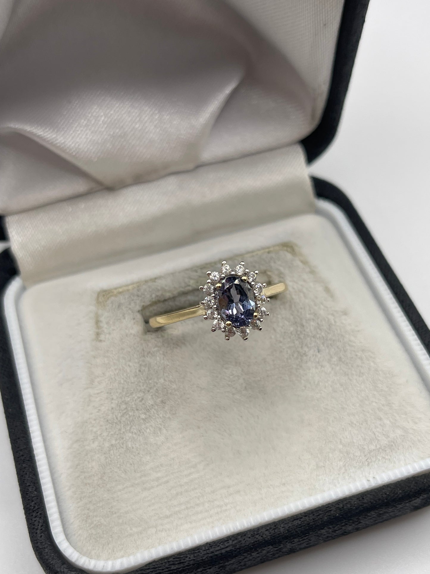 9ct gold tanzanite and zircon ring