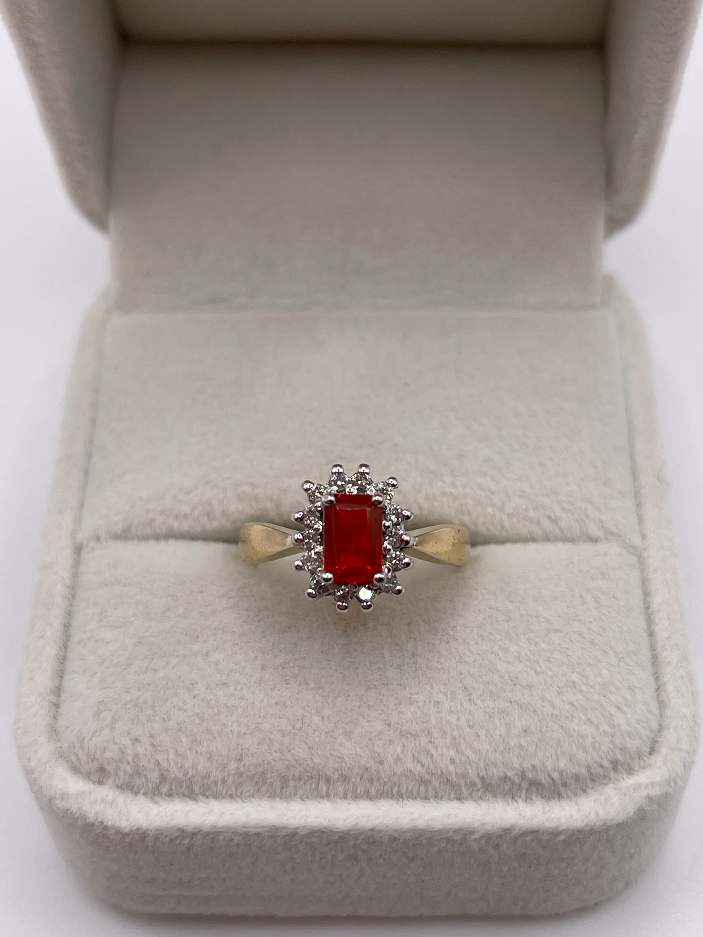 9ct gold fire opal and diamond ring