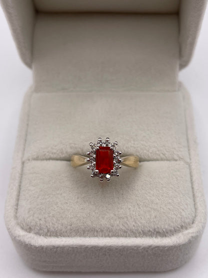 9ct gold fire opal and diamond ring