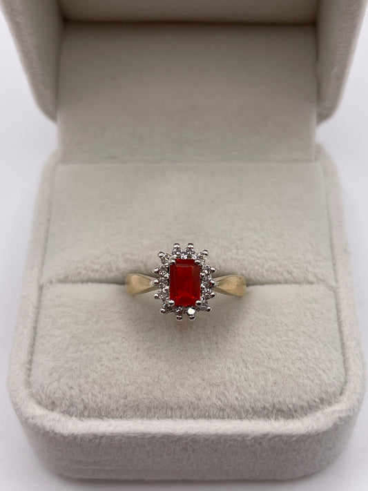 9ct gold fire opal and diamond ring