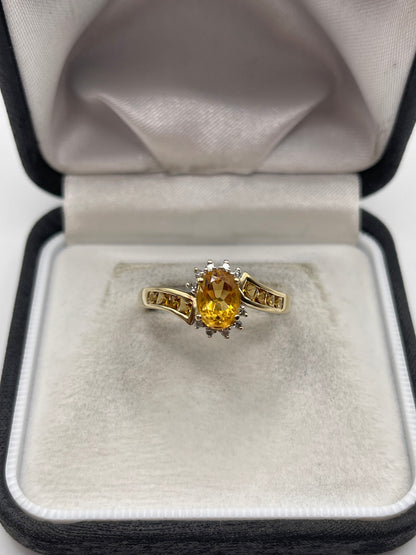 9ct gold citrine and diamond ring