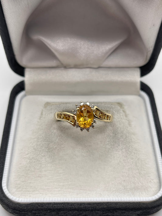 9ct gold citrine and diamond ring