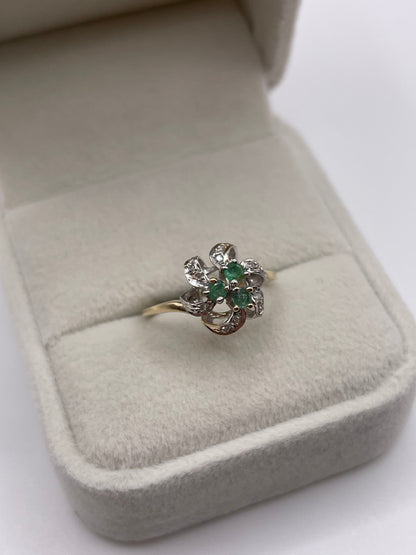 9ct gold emerald and diamond ring