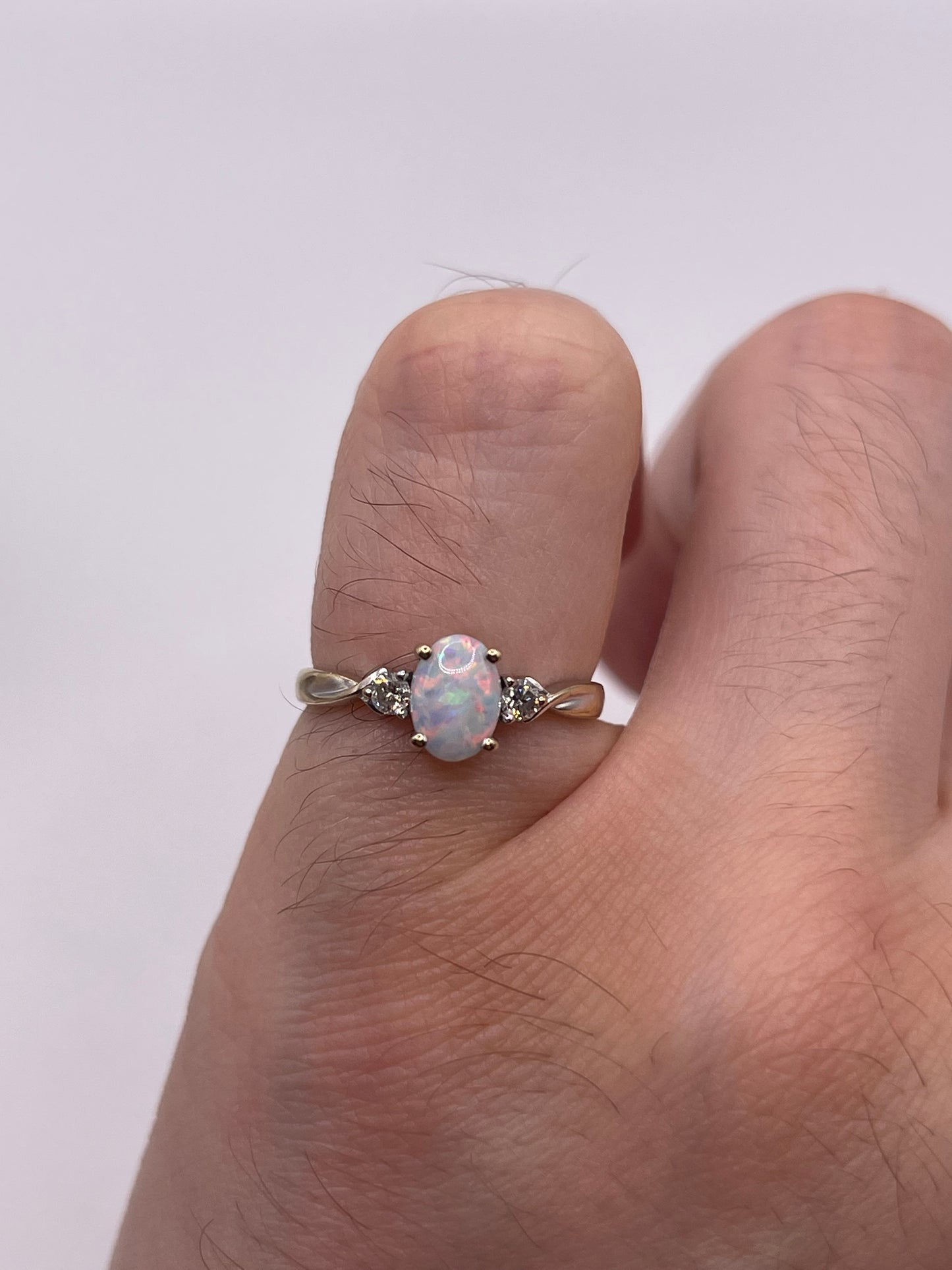9ct white gold opal and diamond ring