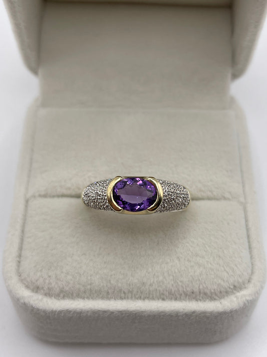 9ct gold amethyst and diamond ring