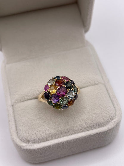 9ct gold multi gemstone cluster ring