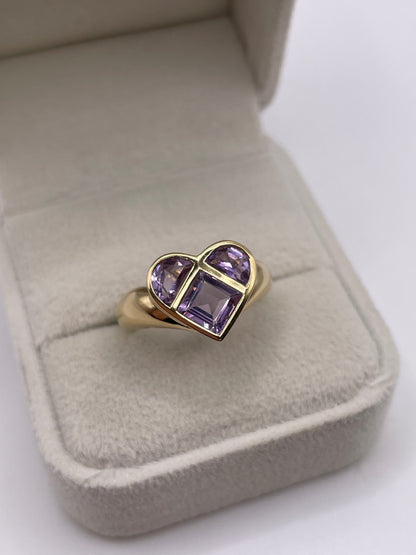 9ct gold amethyst heart ring