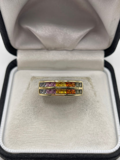 9ct gold multi coloured sapphire ring