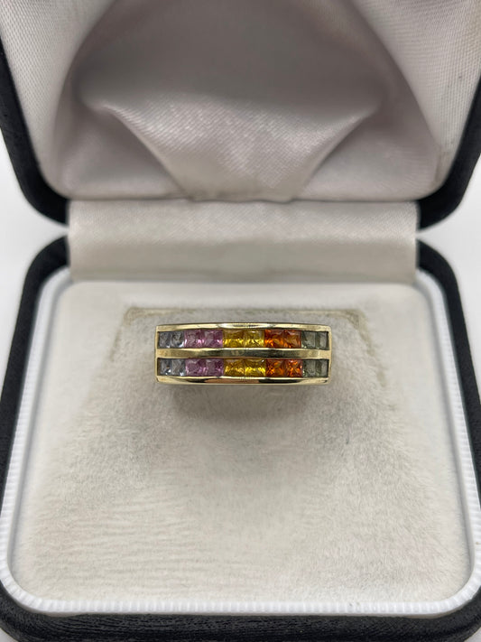 9ct gold multi coloured sapphire ring