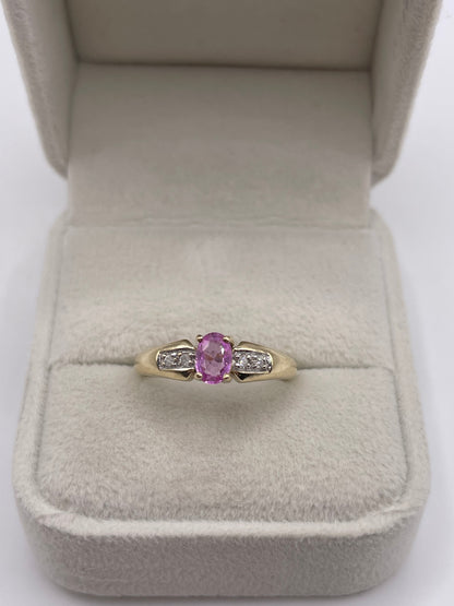 9ct gold pink sapphire and diamond ring