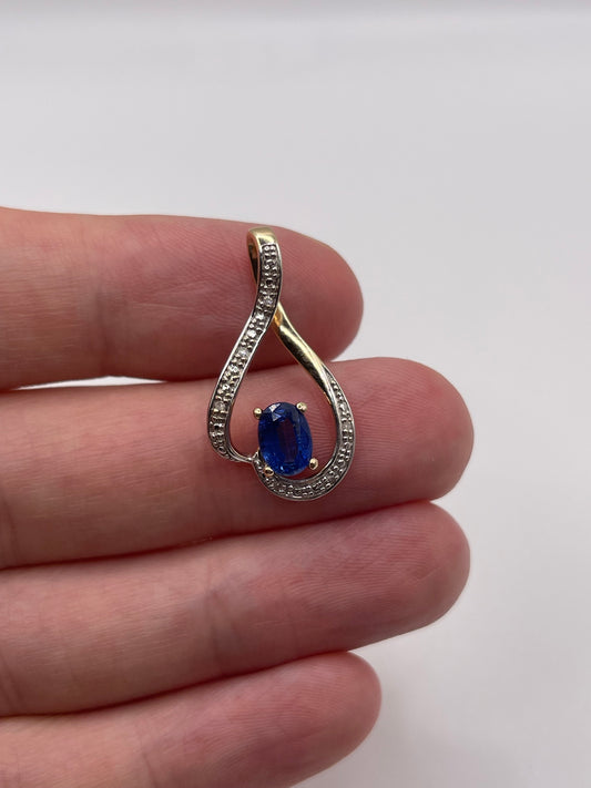 9ct gold kyanite and diamond pendant