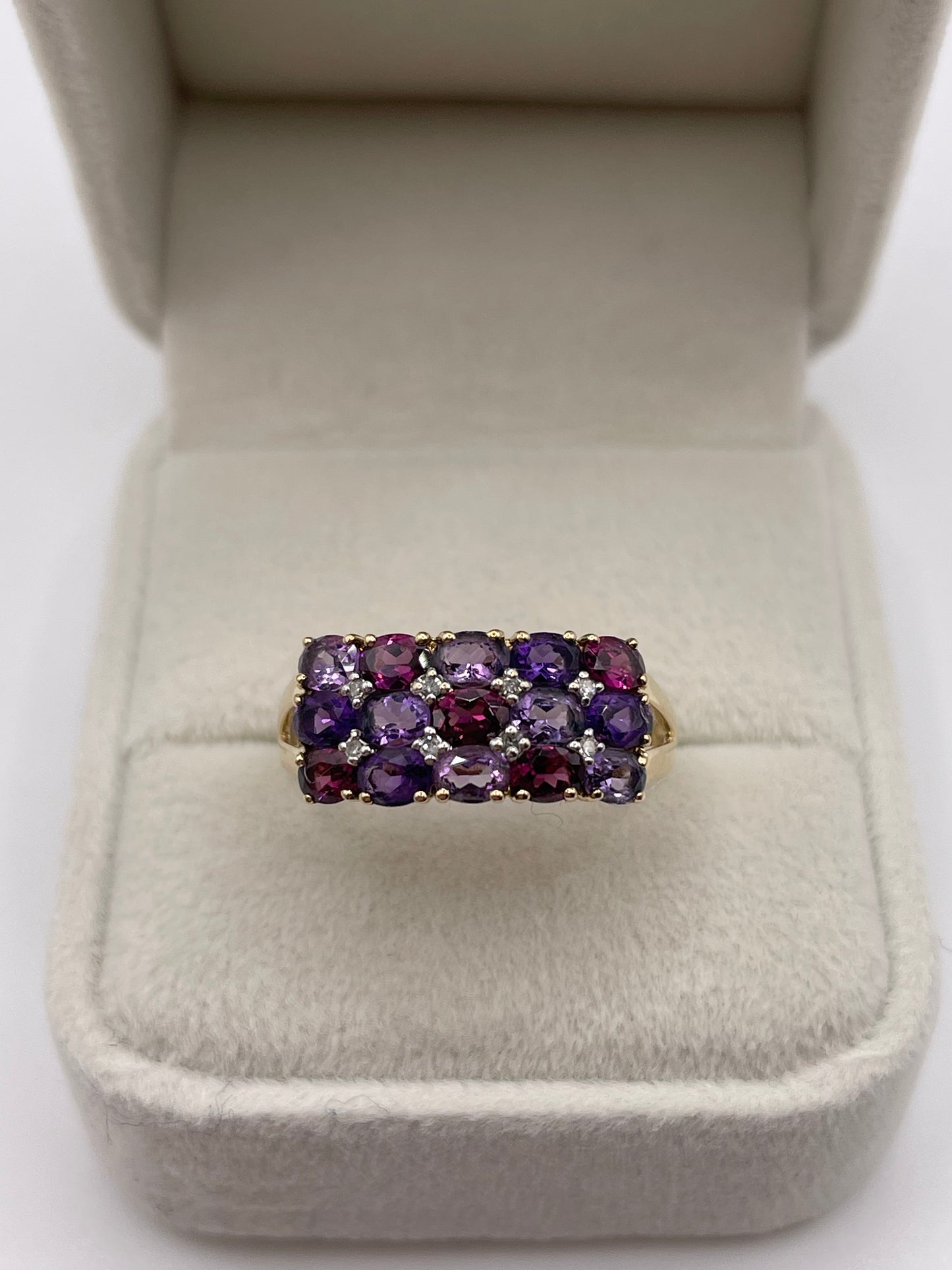 9ct gold multi gemstone and diamond cluster ring