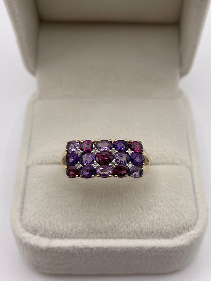 9ct gold multi gemstone and diamond cluster ring