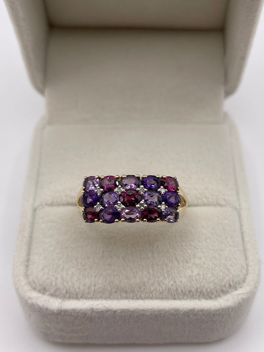 9ct gold multi gemstone and diamond cluster ring