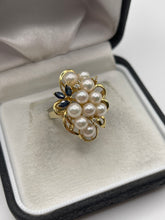 Load image into Gallery viewer, 14ct gold pearl, sapphire and diamond ring
