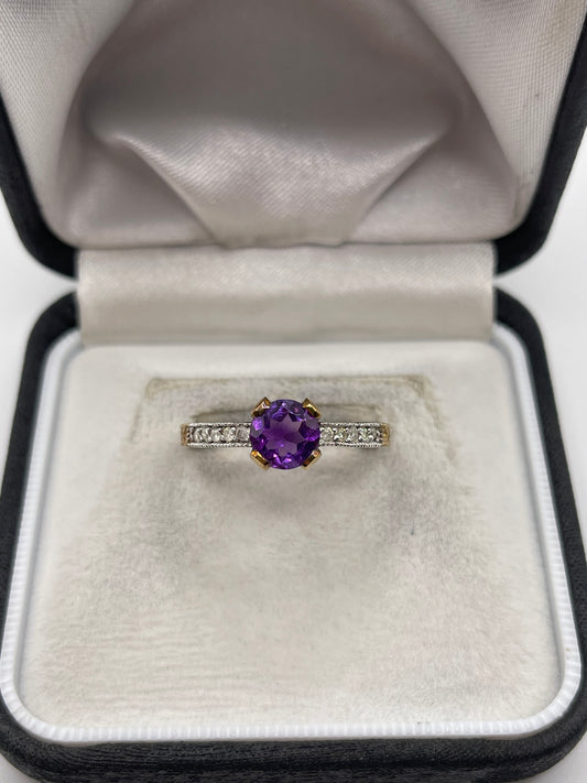 9ct gold amethyst and diamond ring