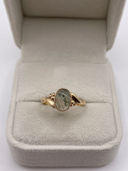 9ct gold moss agate ring