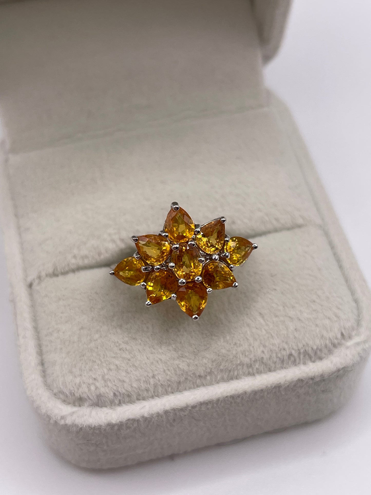 9ct white gold orange sapphire cluster ring
