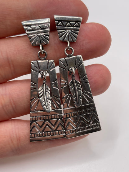 Silver Aztec earrings
