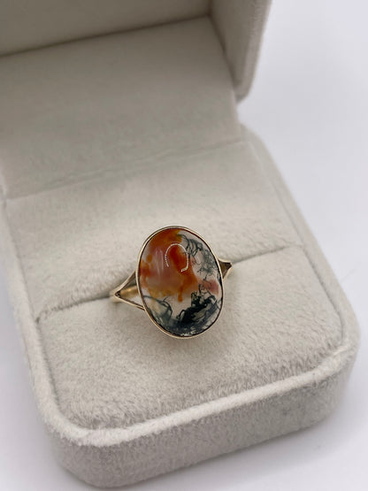9ct gold moss agate ring