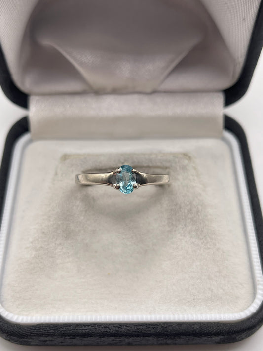 Silver blue zircon ring