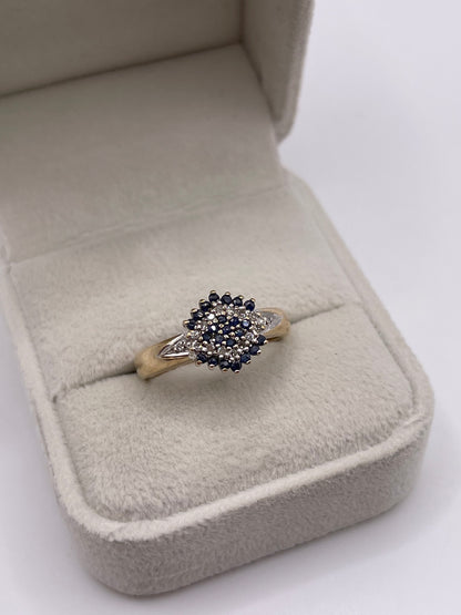 9ct gold sapphire and diamond cluster ring
