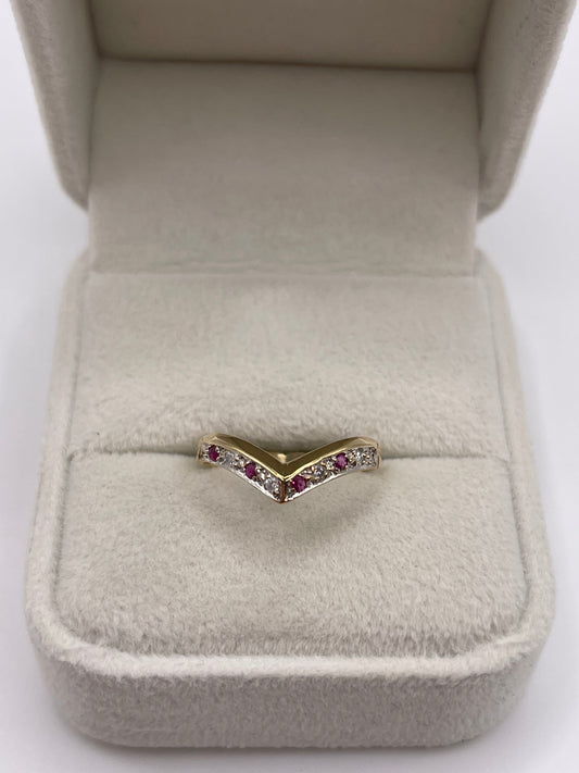 9ct gold ruby and diamond wishbone ring