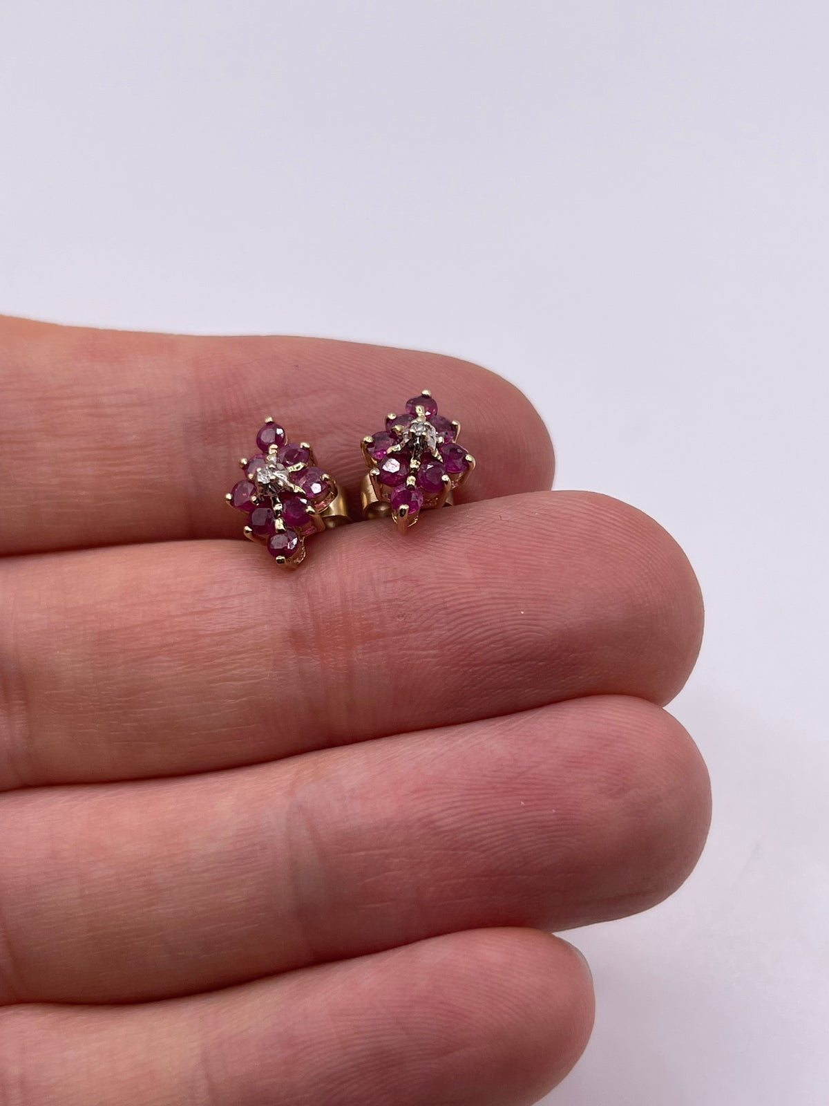 9ct gold ruby and diamond earrings