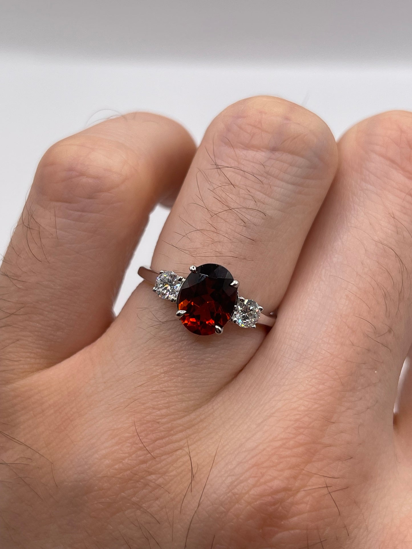 9ct white gold garnet and diamond ring