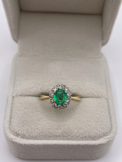 18ct gold platinum emerald and diamond ring