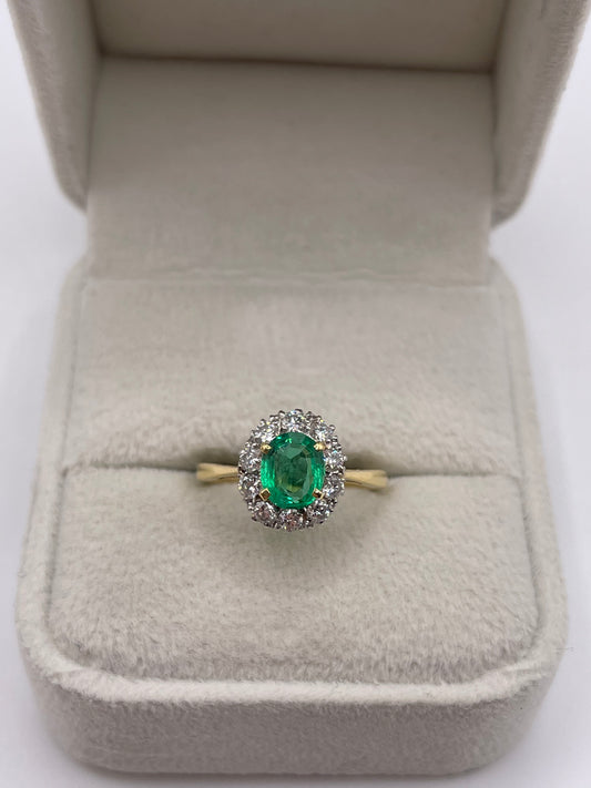 18ct gold platinum emerald and diamond ring