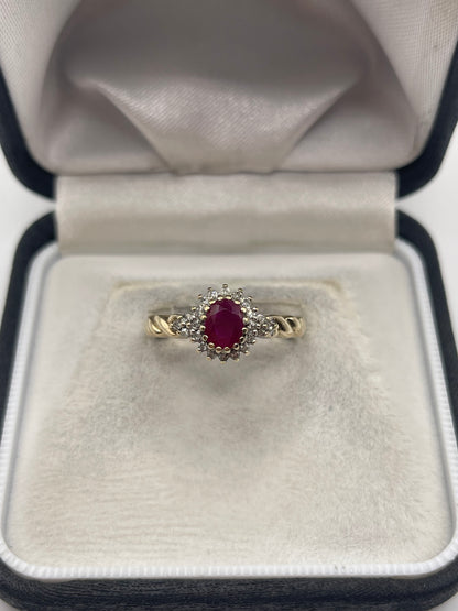9ct gold ruby and diamond ring