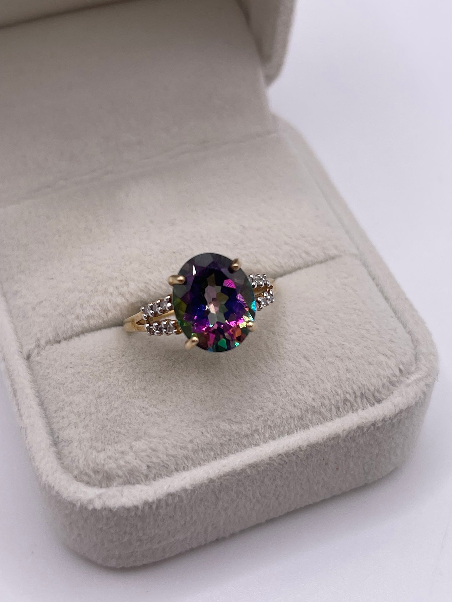 9ct gold mystic topaz and diamond ring