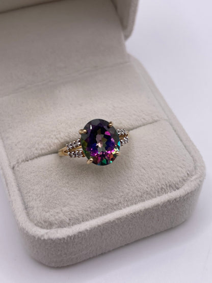9ct gold mystic topaz and diamond ring