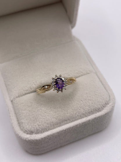 9ct gold amethyst and diamond ring