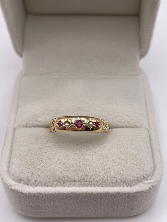9ct gold ruby and pearl gypsy ring