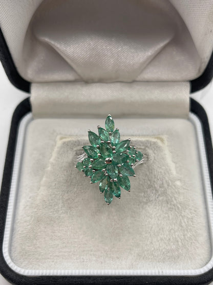 9ct white gold emerald cluster ring