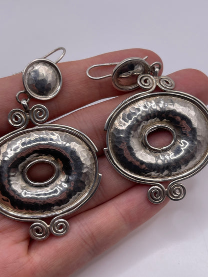 Huge unusual silver earrings