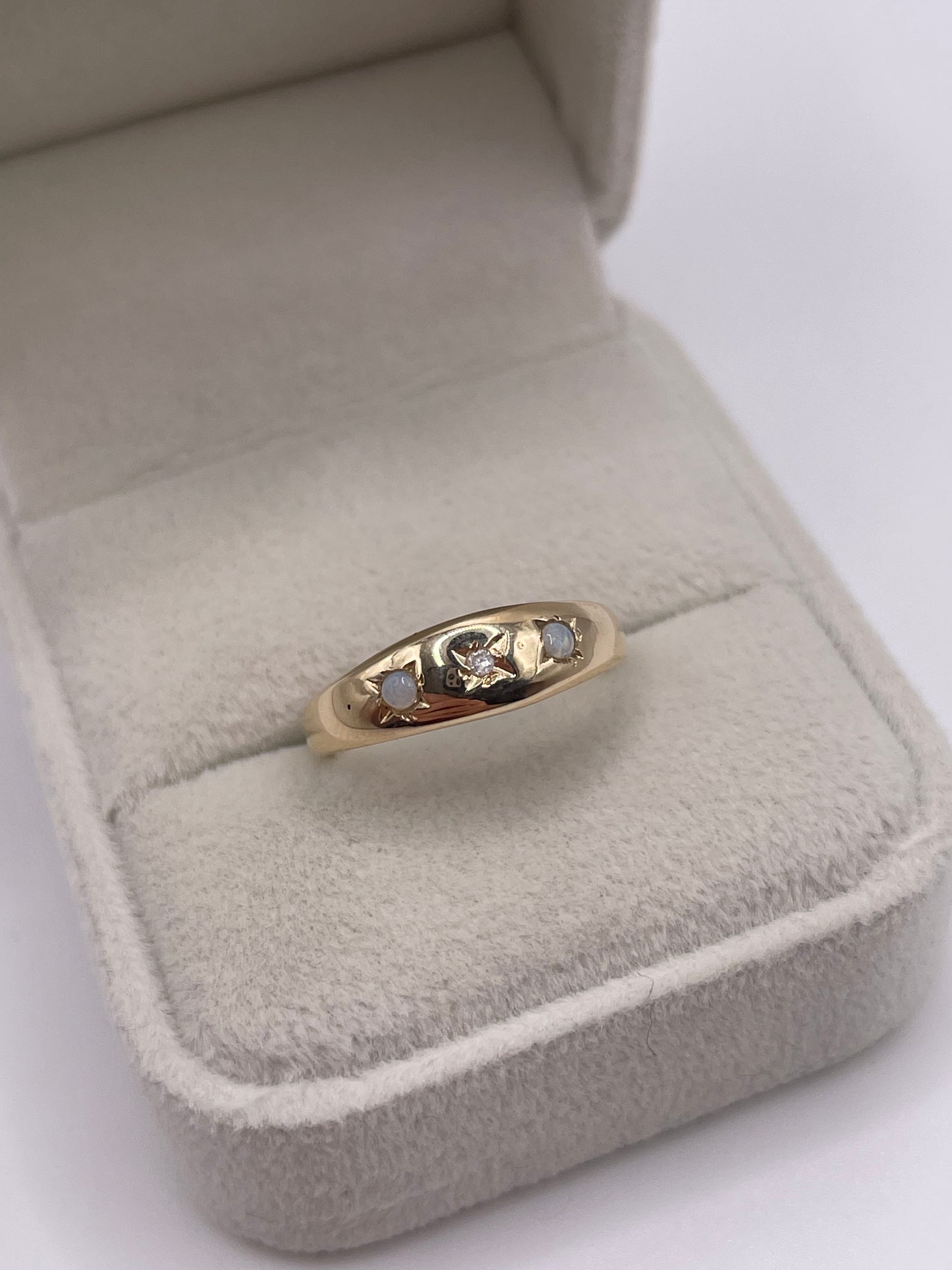 9ct gold opal and diamond gypsy ring