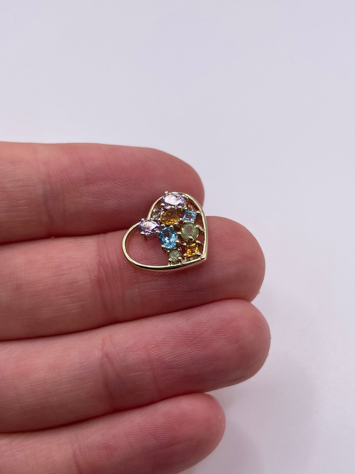 9ct gold multi gemstone heart pendant