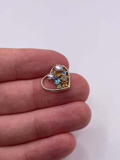 9ct gold multi gemstone heart pendant