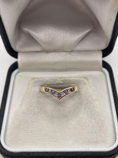 9ct gold amethyst and diamond wishbone ring