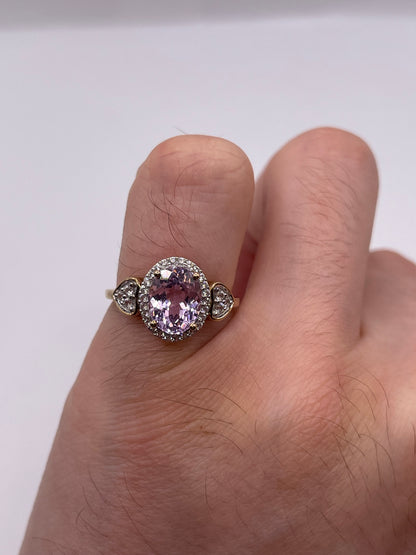 9ct gold kunzite and zircon ring