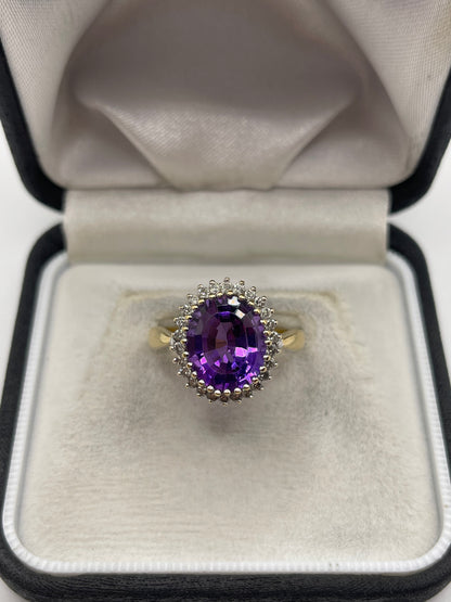 18ct gold amethyst and diamond ring